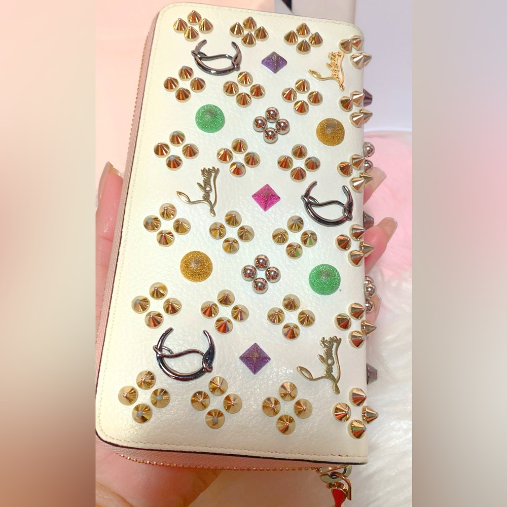 Christian Louboutin White and Gold Studded Wallet - Picture 10 of 16
